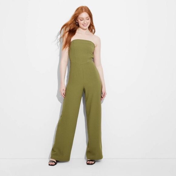 Women's Wide Leg Tube Jumpsuit Wild Fable Green S small Wedding Special NWT - Picture 2 of 7